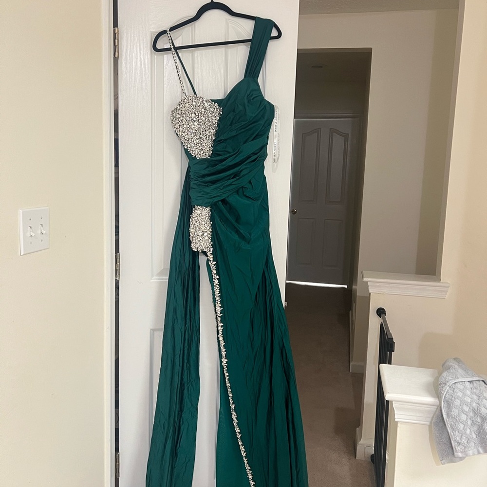 Portia and Scarlett Green One Shoulder Dress with Silver Detailing